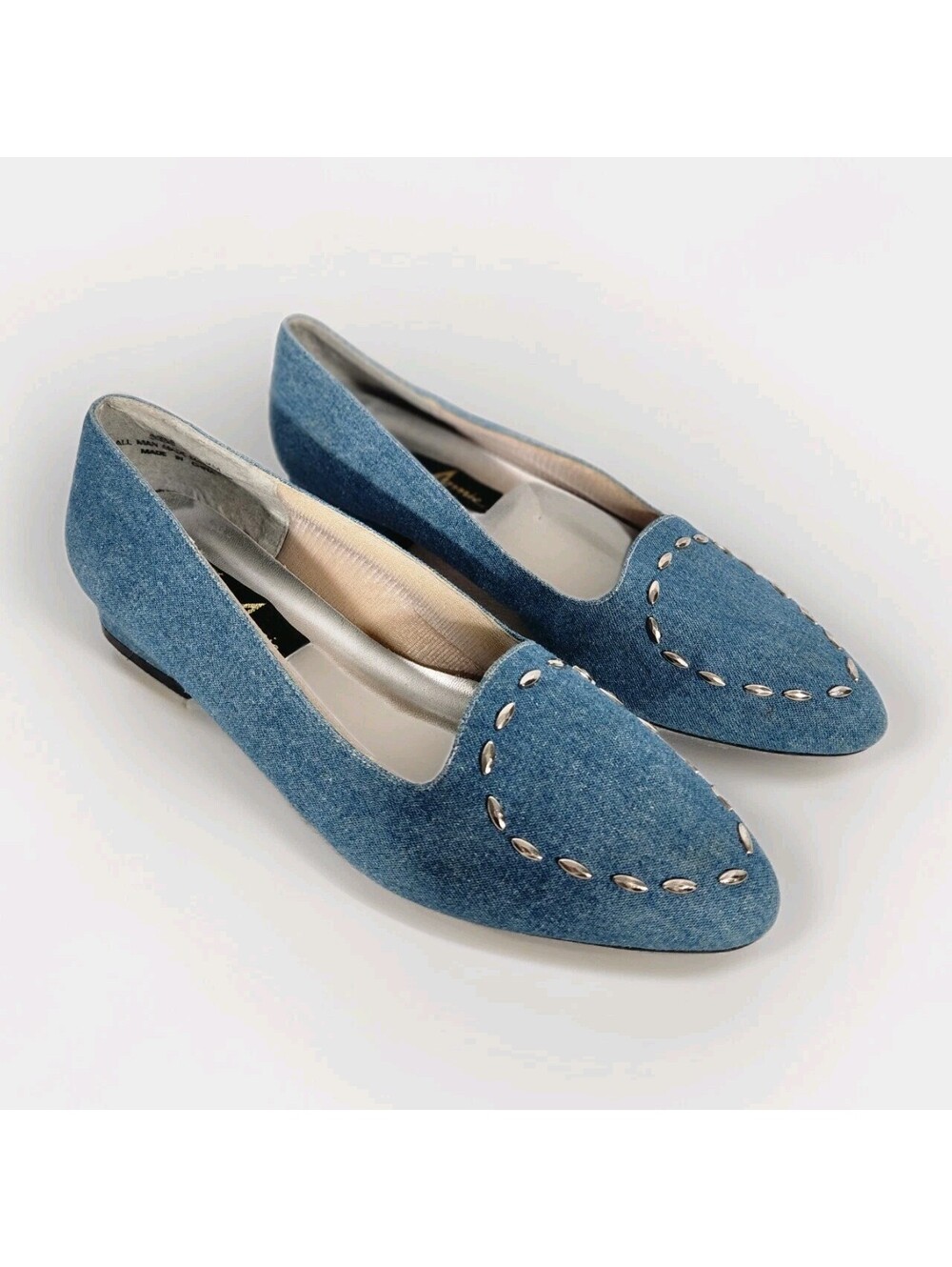 Annie Flats Shoes Womens 9M Blue Denim Silver Beaded Slip-On